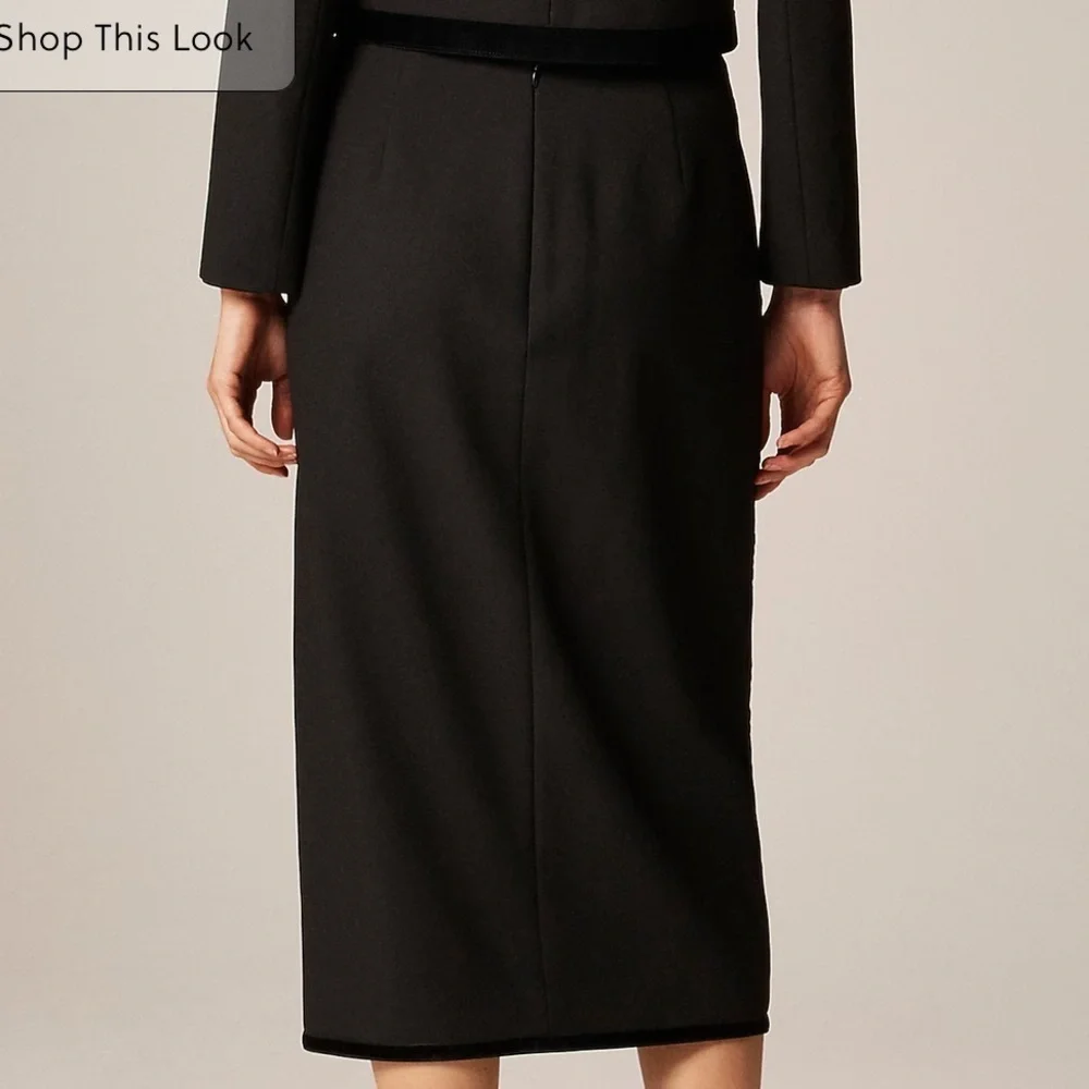 J crew Pencil midi skirt with velvet trim in four-season stretch